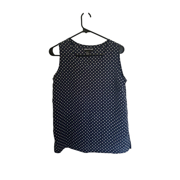 Savannah Tops - Savannah Womens Navy Blue White Polka Dot 100% Silk Sleeveless Blouse Top Size M